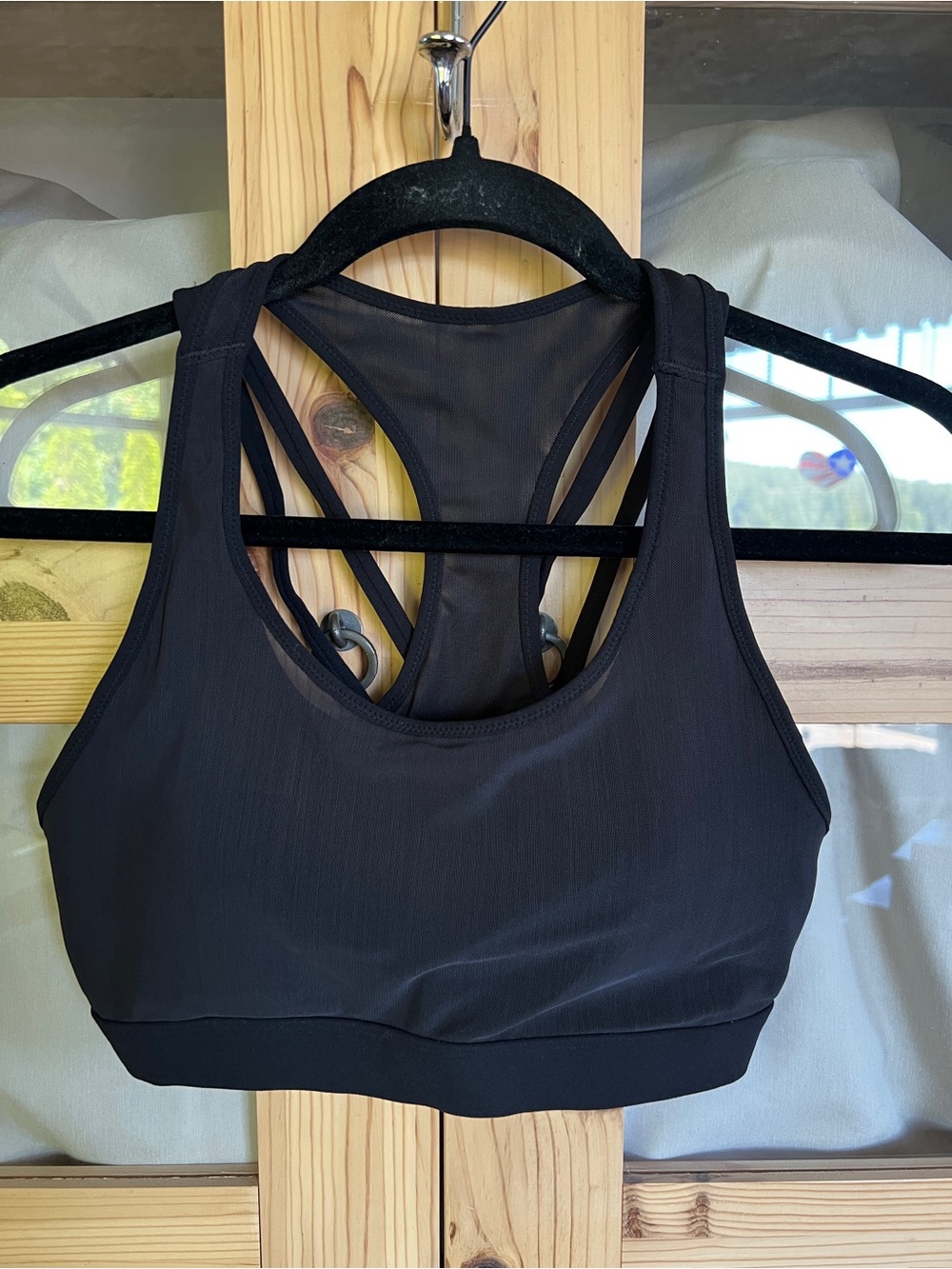 Fabletics Black Strappy Mesh-Back Sports Bra
